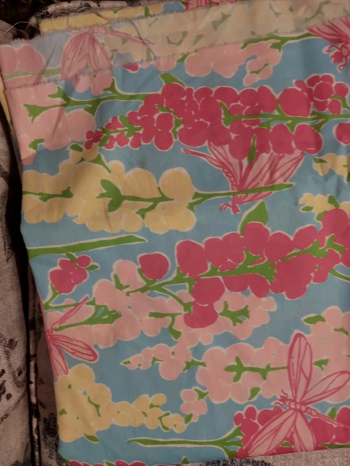 LILLY PULITZER Vintage Dragonfly Floral Pink, Blue, Green Fabric  Cotton  - Image 3 of 3