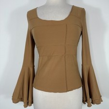 T.H.S Tan Bell Sleeve Square Neck Crop Top Y2K Made in USA Women's Size Small
