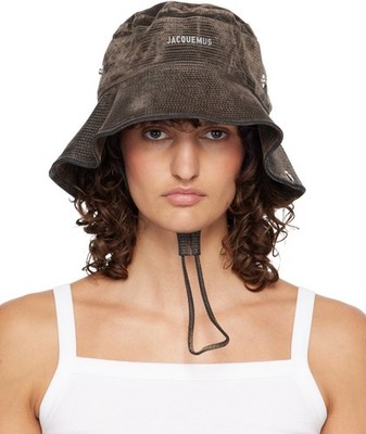 Jacquemus Le Bob de Nîmes Bucket Hat Khaki Green Denim Chin Strap Size 60 NWT