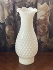 Vintage Milk Glass Hobnail Hurricane Oil Lamp Chimney Shade 10" Tall Ruffled