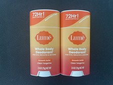 2x Lume Smooth Solid Whole Body Deodorant CLEAN TANGERINE 2.6 oz - NEW