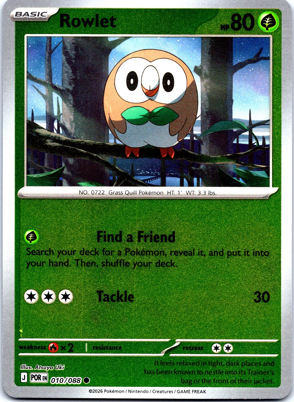 Rowlet Reverse Holo Common ME03: Perfect Order 010/088 NM ((Pokemon))
