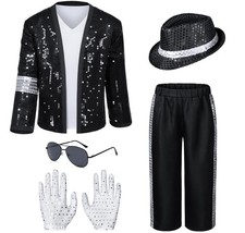 Dance Star Kids Costume for Boys 80s 90s Pop Stage Cosplay Party 3-5T, Black