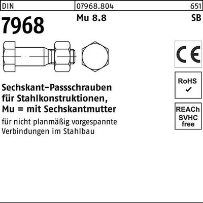 Sechskantpassschraube DIN 7968 Mutter M20x 55 8.8 1 Stück