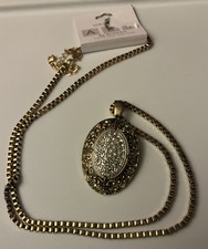 ROMAN Wearable Art Oval Pendant Chain Goldtone Crystal Rhinestones 16 Necklace