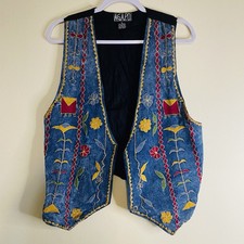 Agapo Collection Vintage Denim-Blue Floral Embroidered Vest Size S