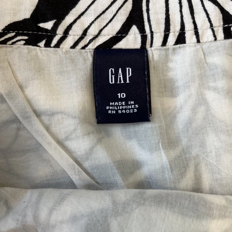 Falda Gap línea A para mujer talla 10 blanco y negro patrón floral verano lino algodón Foto 3 de 4