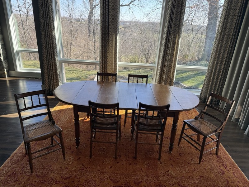 Antique Oval Drop Leaf Wooden Dining Table Set with 6 Chairs, Medium Brown