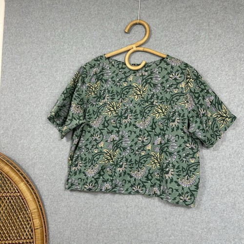 Karma East Top Size L Boho Resort Green Purple Print Floral Flower