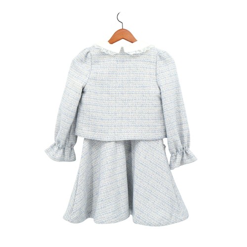 Janie and Jack Girls Boucle Tweed Collared Dress Jacket Set Sky Blue 10/12 - Picture 4 of 12