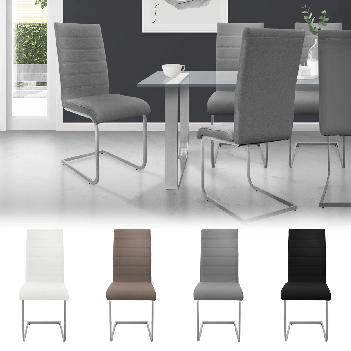 Set Di 2 Sedie Da Pranzo In Pelle PU - Stile Metà Secolo, Gambe In Metallo, Noce - Imbottite E Regolabili - Verde - 6