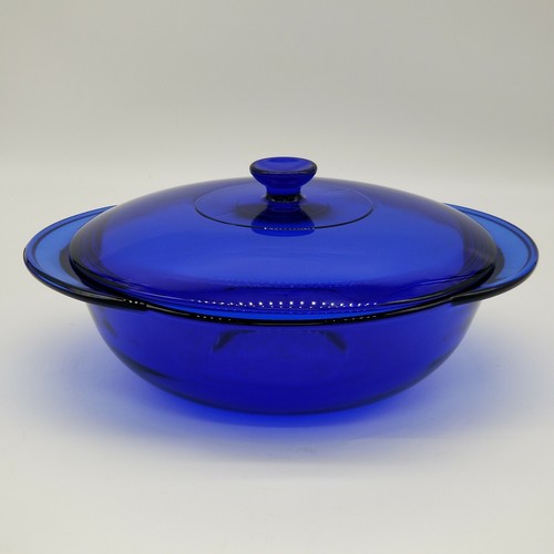 Vintage Anchor Hocking Cobalt Blue Round Covered Casserole Dish Ovenware 2 Qt  - Picture 1 of 8