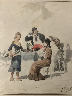 Beau Dessin Femme Élégante Léon Joseph VOIRIN Aquarelle 1880 Ancien Signé Art