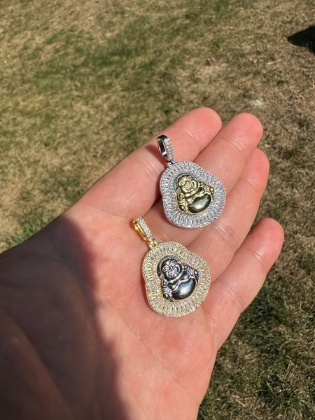 Alternate view of Buddha Pendant Real Moissanite Solid 925 Silver 14k Gold Plated Iced Necklace