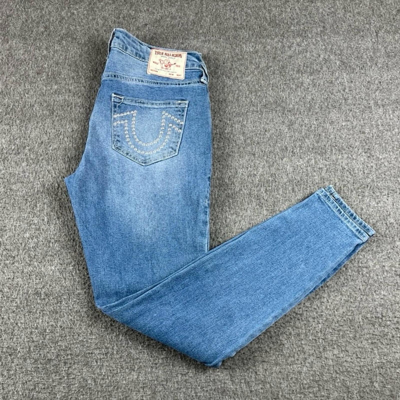  True Religion Jennie Curvy Mid Rise Super Skinny Jeans Women's Sz 27 Blue Denim