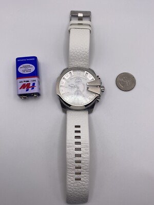 Diesel DZ-4292 57mm white leather quartz mens huge watch | eBay