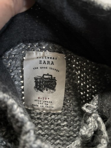 Zara Chunky Knit Boys Kids Gray Sweater Wool Blend Sz 9-10 (140 CM) Pockets VGUC - Picture 3 of 9