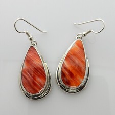 One of a Kind Natural Modern Spiny Oyster Sterling Silver Dangle Earrings