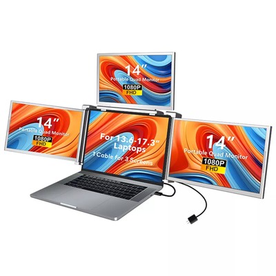 14'' Laptop Screen Extender FHD Portable Quad-screen Monitor fr 13.6-17.3'' Laptop