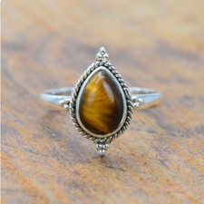 Tiger's Eye 925 Sterling Silver Statement Handmade Dainty Ring, All Size M1119