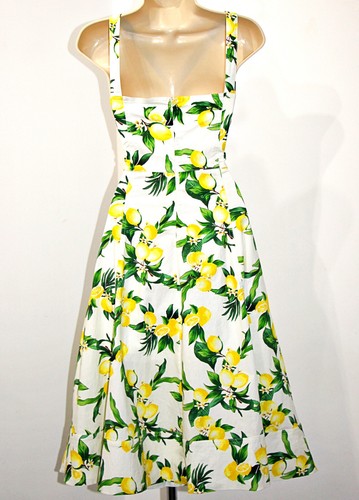 Avec Les Filles Lemon Print Pockets Cotton-Blend Sweetheart Midi Dress sz 10-12 - Picture 12 of 18