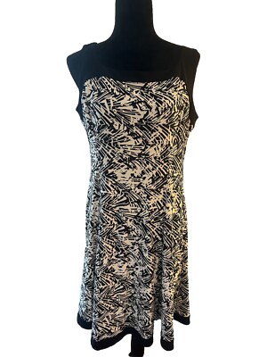 Chaps RL Womens Large Dress Black White Print Sleeveless Jersey Knit  Stretch | eBay