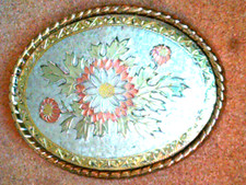 W brand - 3 1/2" Oval Ladies western flower  leaves three tone belt buckle