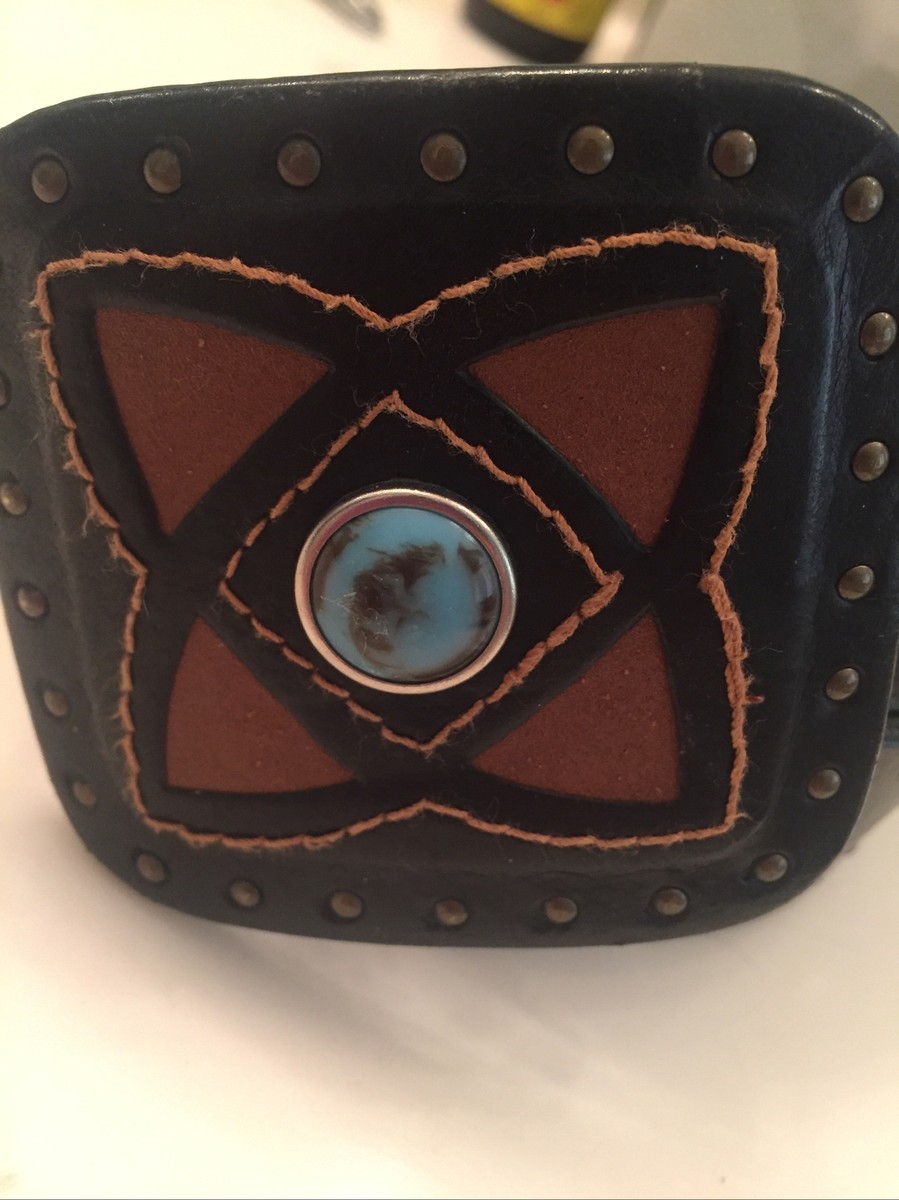 Vintage GUESS Brown Leather Belt Studded Western Large  display picture 1