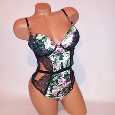 Victoria Secret Lingerie Teddy On Piece Bodysuit Bombshell Push Up Tropical Gold