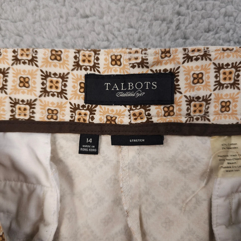 Pantalones Cortos Talbots Para Mujer 14 Marrón Geo Pellizco Plisado Bermudas Algodón Elastizado Informal 9" Foto 3 de 4