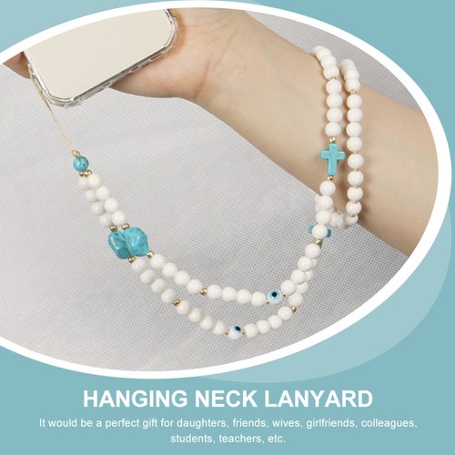 Turquoise Mobile Phone Chain Beaded Pearls Wrist Strap Crystal Lanyard - 第 4/12 張圖片
