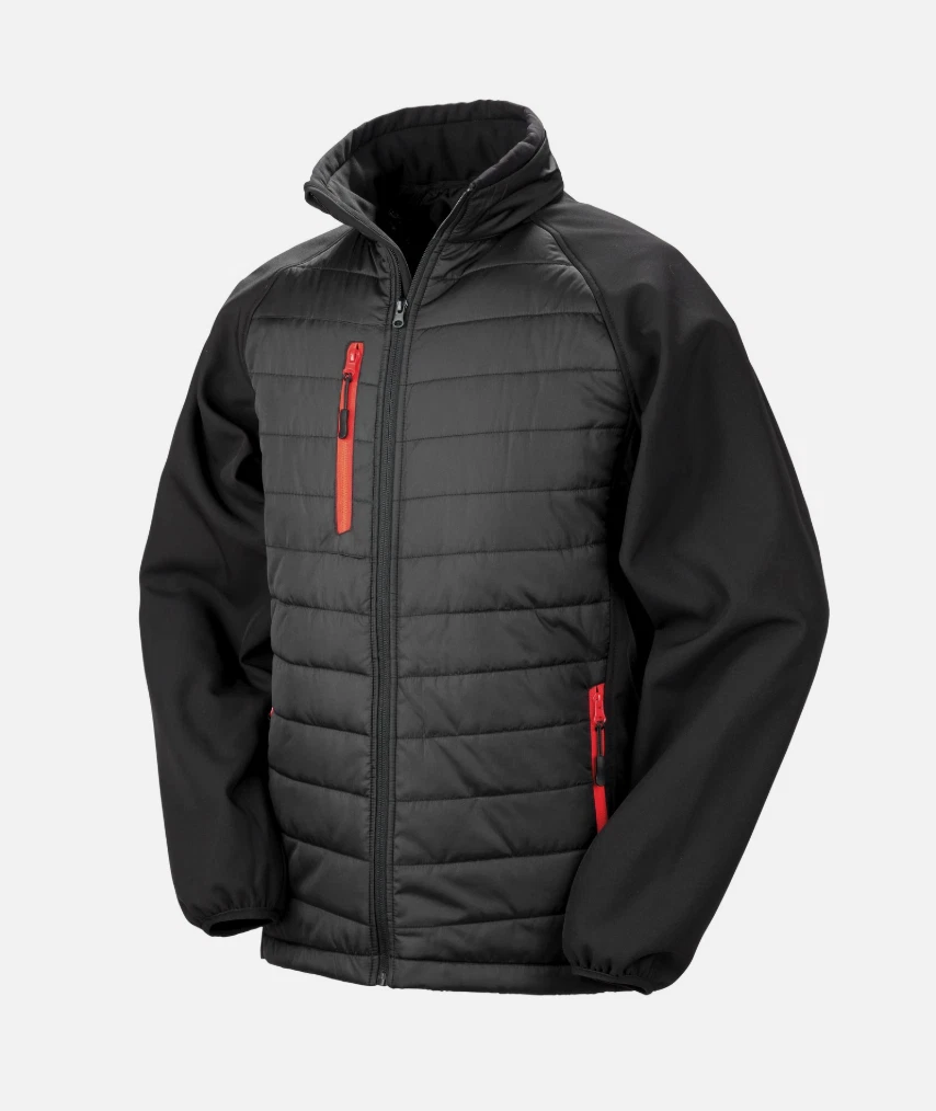 Result Black Compass Padded Softshell Jacket Coat Padded Showerproof Top (R237X)