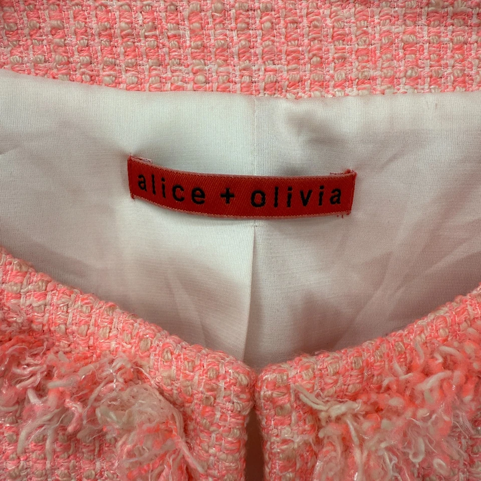 Alice + Olivia куртка Blazer женщин маленький / 6 розовый твид укороченный шик с подкладкой - Изображение 2 из 4