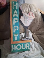Cocktail Lounge Pin-Up LED Sign 25" Double Sided Light Up Sign "HAPPY HOUR"