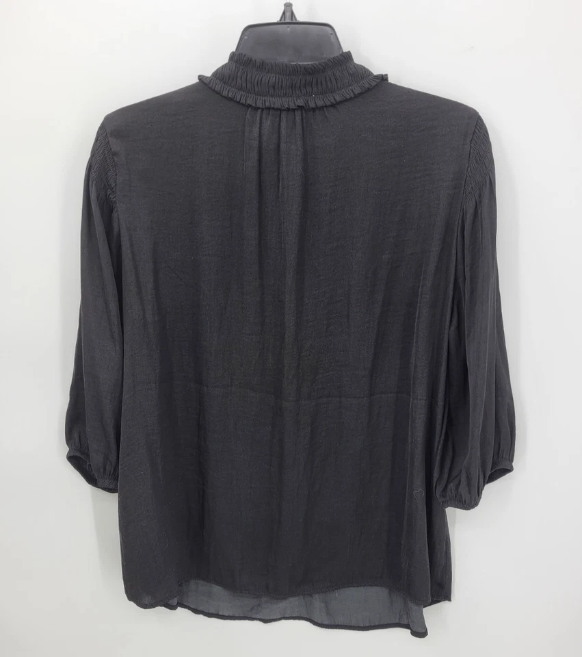 Blusa Joie Top Mujer Grande Negra Satén Manga Globo Volantes Cuello Popover Foto 2 de 4