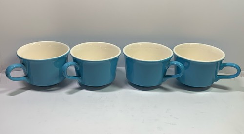 4 Vintage MCM Coffee/Tea Cups Blue & White Inside - Picture 1 of 12
