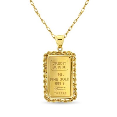 5 Gramm Pamp Credit Suisse Goldbarren mit Seil Einfassung Halskette