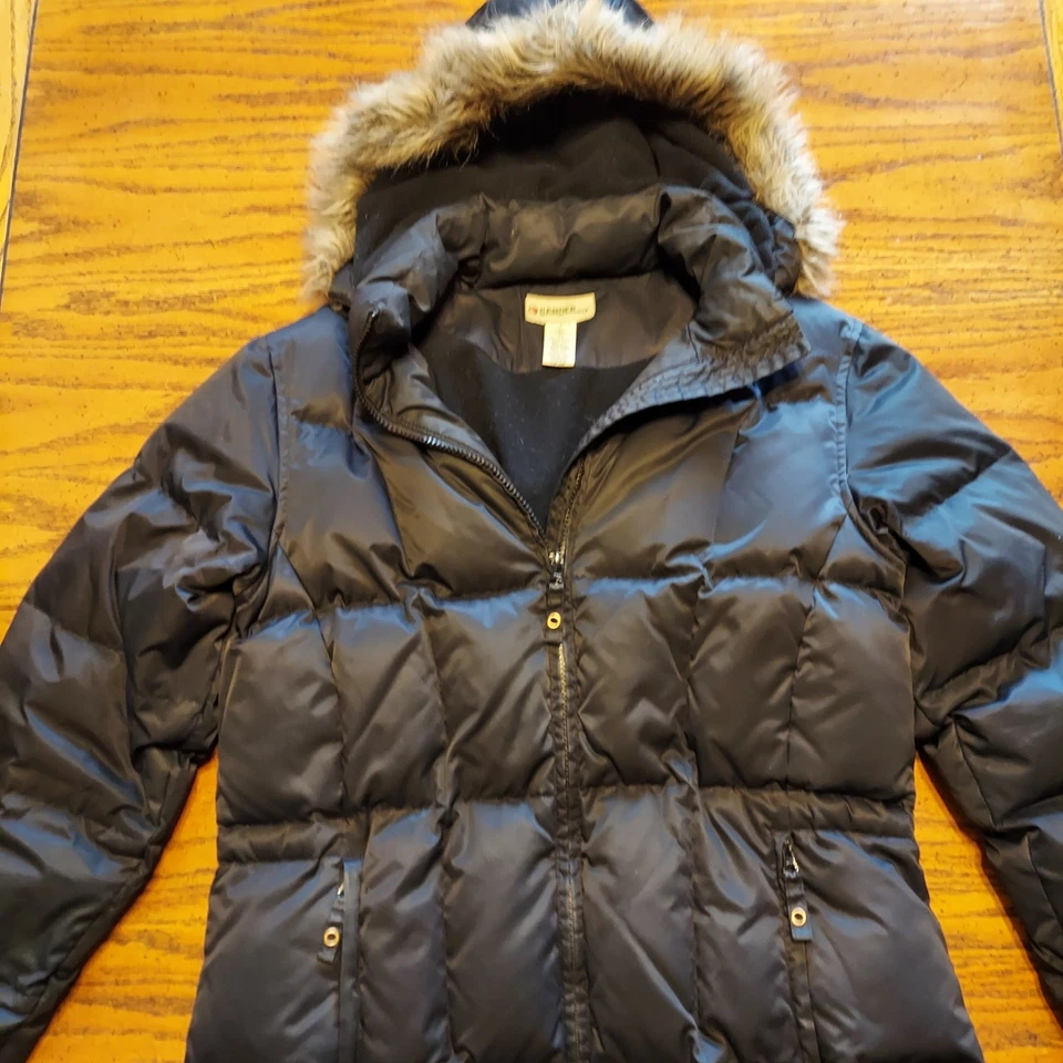Abrigo chaqueta de plumón de ganso para mujer Gander Mountain talla pequeña capucha negra Foto 3 de 4