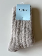 1 Pair New Women's STEMS  Grey Winter Plush Cable Socks One Size
