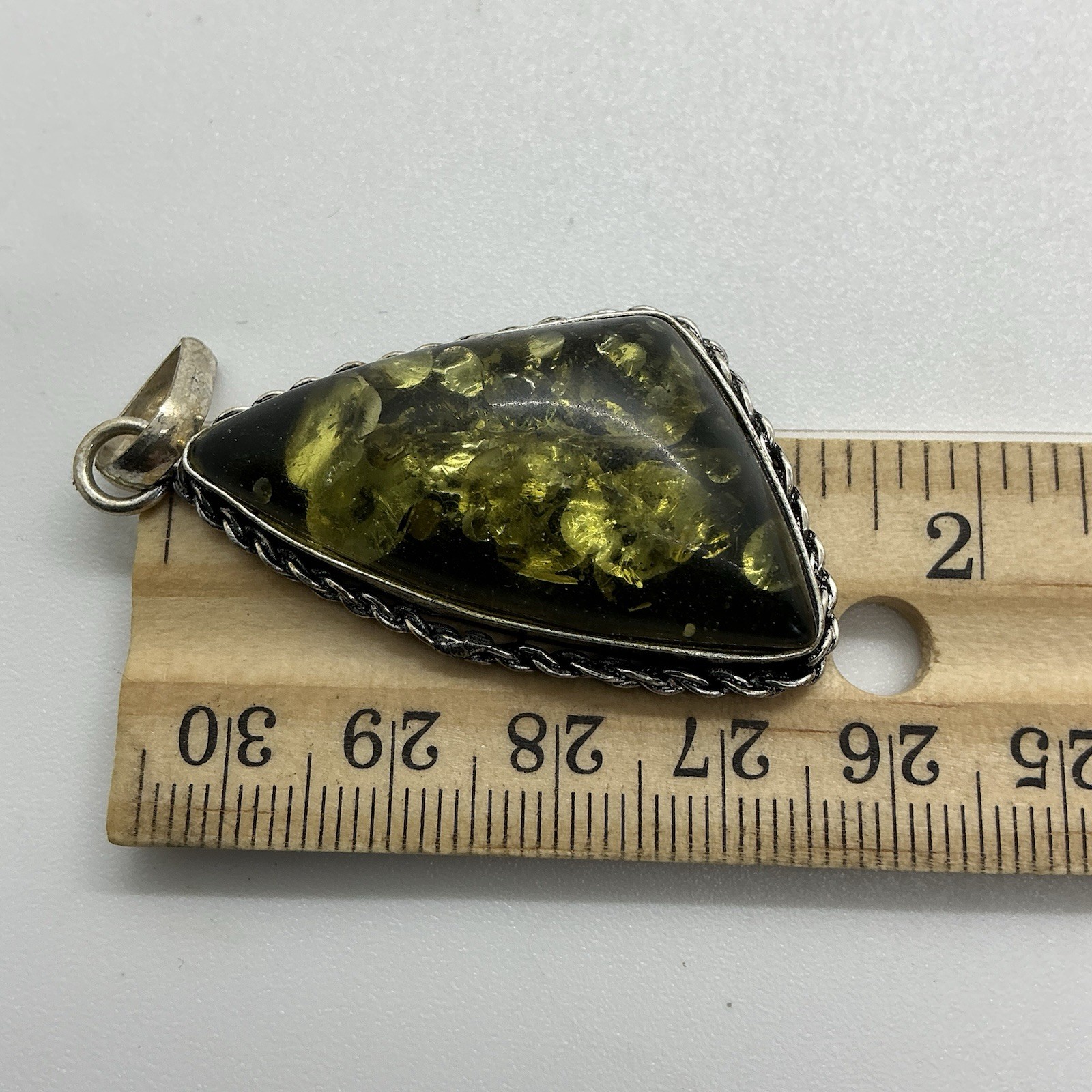 Triangular Shaped Baltic Amber Gemstone Silver Pl… - image 5