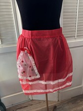 Vintage Christmas Hostess Apron Sheer Red Polka Dot Tree Pocket Bell Decoration