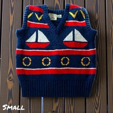 VTG J.G Hook Sweater Vest Kids SMALL Knit 90s Toddler Classic Nautical Sailboats