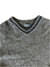 Vintage Polo Ralph Lauren Men's Large 100 Wool Navy Gray Blue V-Neck Sweater