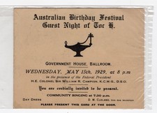 Invitation Card. Australian Birthday Festival Government House Ballroom c1929