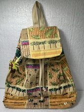 Sun N Sand Ormsby Canvas Draw String Backpack Beaded Topical Palm
