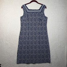 Talbots Blue White Geometric Print Sleeveless Pull On Dress Size Medium Stretch