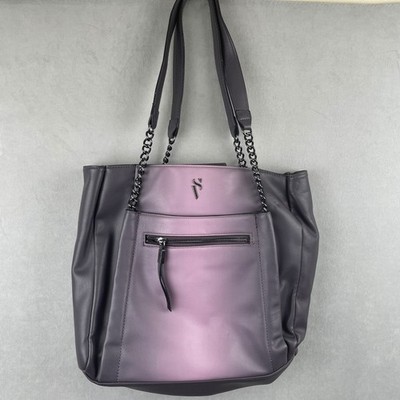 Simply Vera Wang Purple Ombre Faux Leather Chic Tote Bag Gunmetal Chain Strap