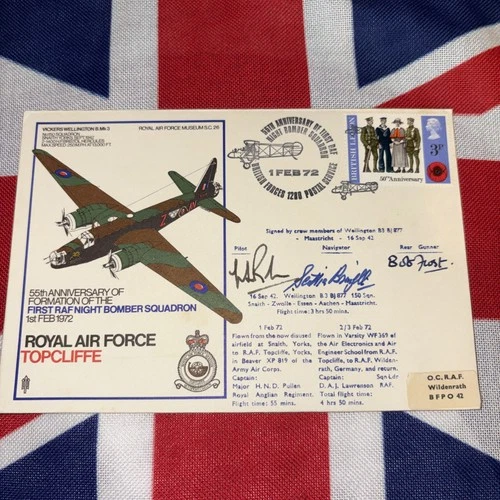 RAF FDC SC26 RAF Topcliffe signed 3 surviving WW2  150 Sqn Wellington aircrew
