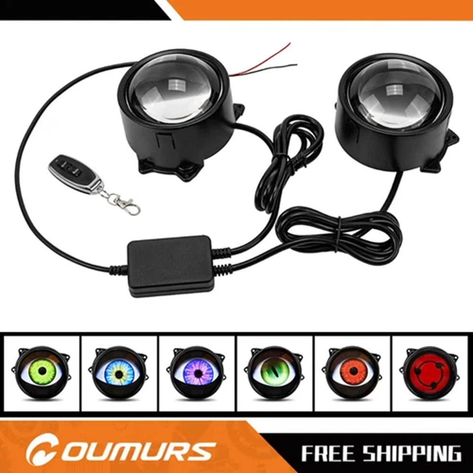 3" Car Devil Eyes Lens Lights Dynamic Headlight Assembly 6 Modes With 12V Remote - Image 2 of 4