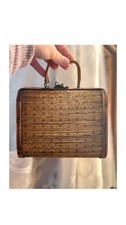 Antique Woven Handbag Basket Purse Wood Interior Early 20th Century